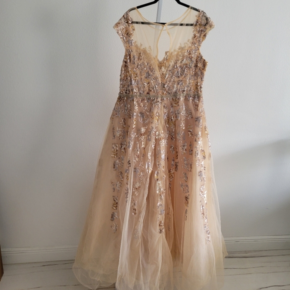 blue long gown dress Unique blue lace long prom dress, blue long evening dress main image 1